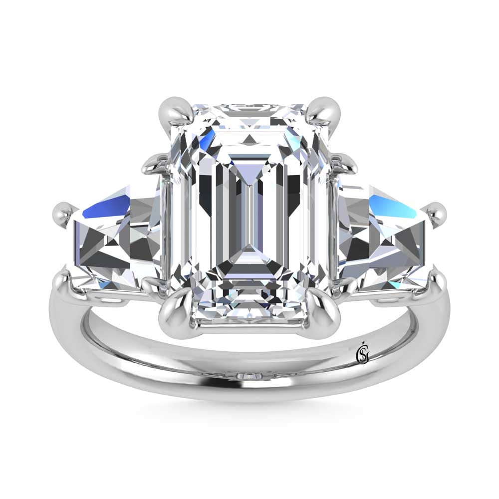 14K White Gold Lab Grown Diamond 7 Ct.Tw. Emerald Shape Three Stone Engagement Ring