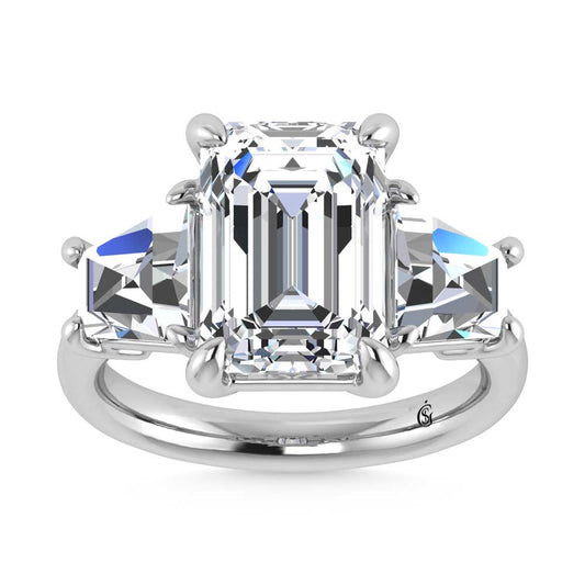 14K White Gold Lab Grown Diamond 7 Ct.Tw. Emerald Shape Three Stone Engagement Ring