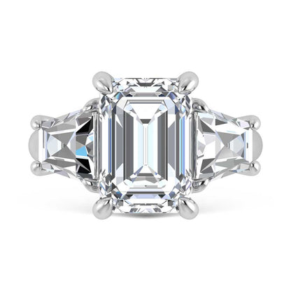 14K White Gold Lab Grown Diamond 7 Ct.Tw. Emerald Shape Three Stone Engagement Ring