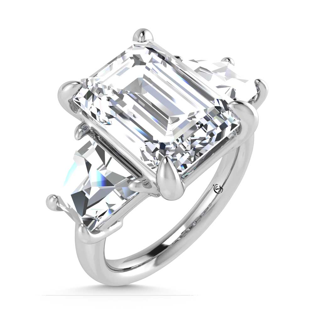 14K White Gold Lab Grown Diamond 7 Ct.Tw. Emerald Shape Three Stone Engagement Ring