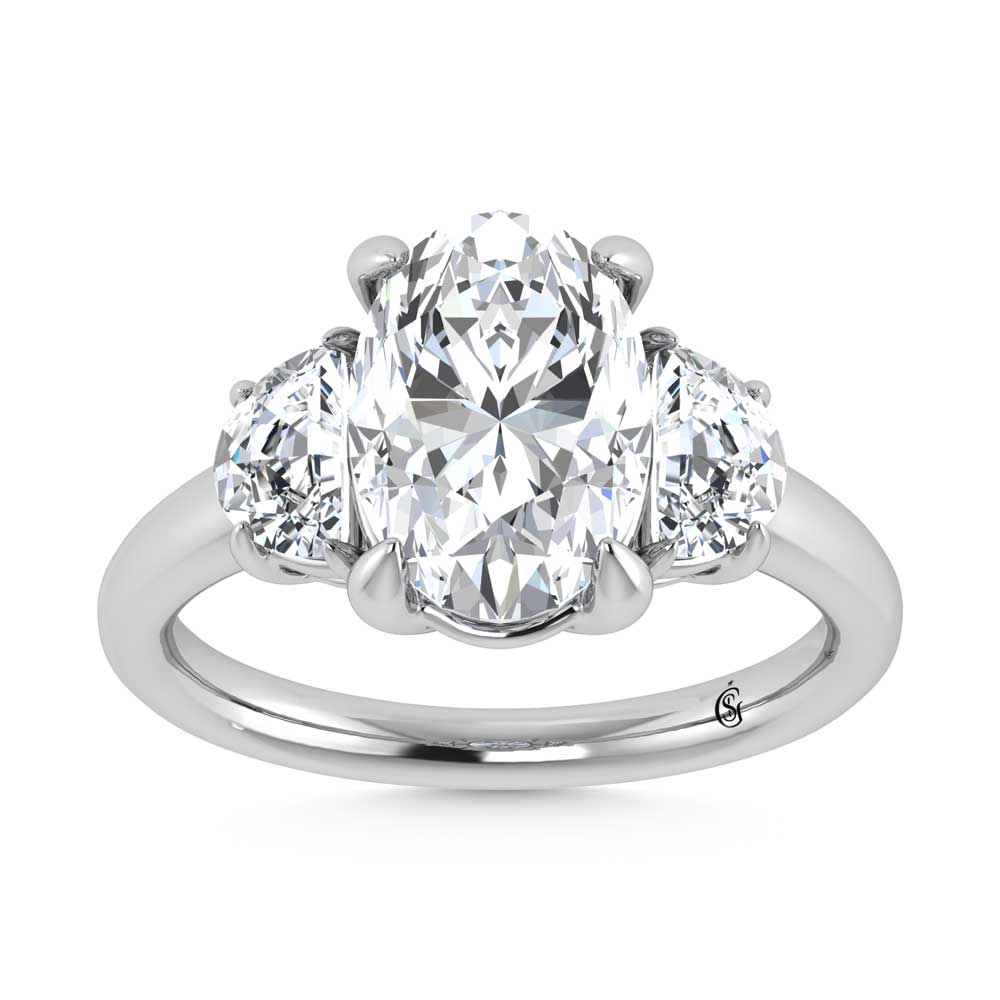 14K White Gold Lab Grown Diamond 3 5/8 Ct.Tw. Oval Shape Three Stone Engagement Ring