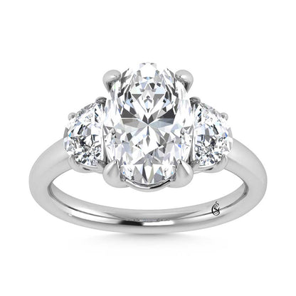 14K White Gold Lab Grown Diamond 3 5/8 Ct.Tw. Oval Shape Three Stone Engagement Ring