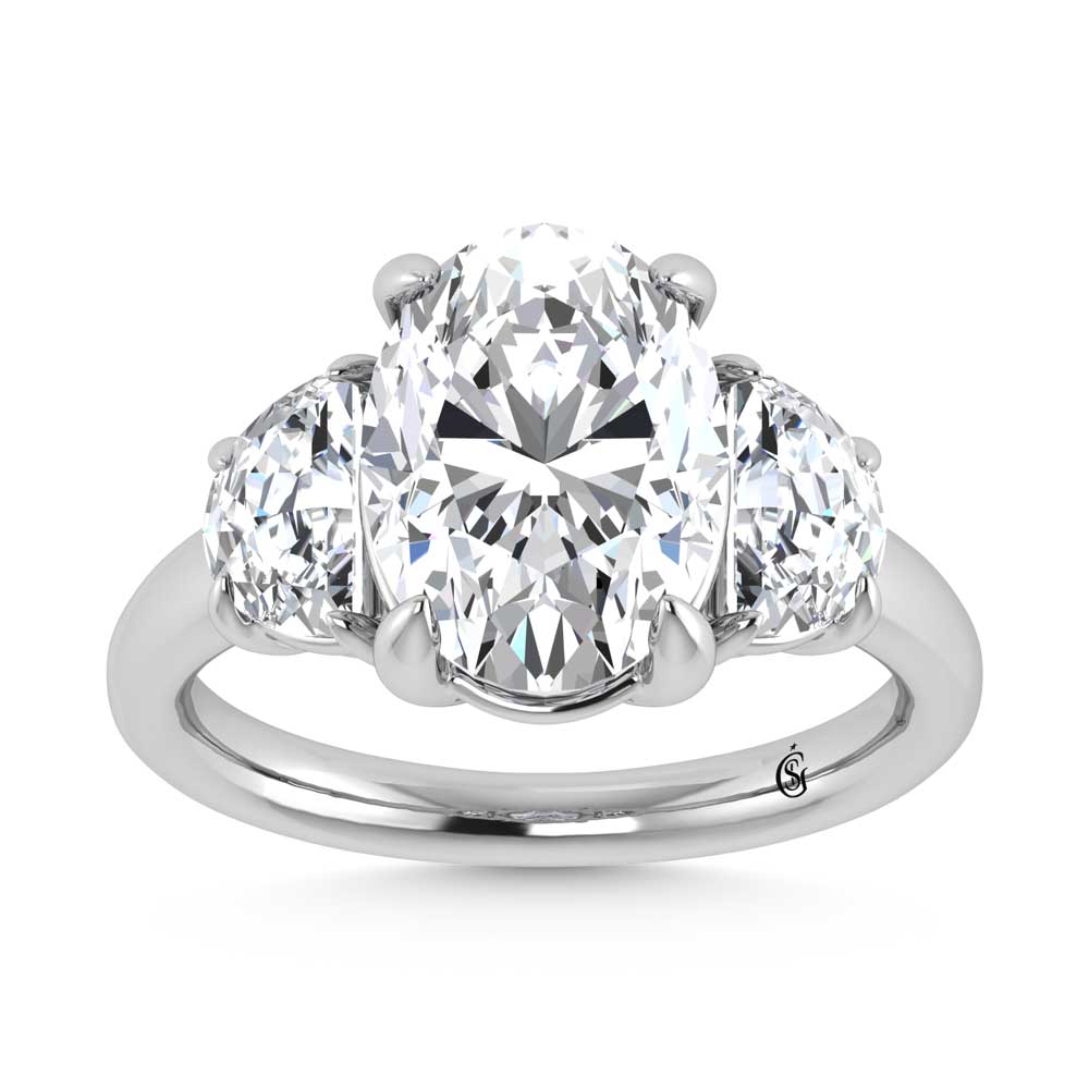 14K White Gold Lab Grown Diamond 4 3/4 Ct.Tw. Oval Shape Three Stone Engagement Ring