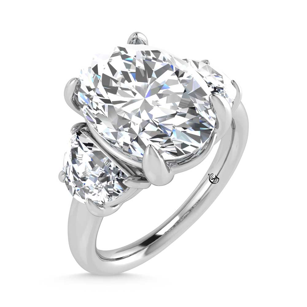 14K White Gold Lab Grown Diamond 4 3/4 Ct.Tw. Oval Shape Three Stone Engagement Ring