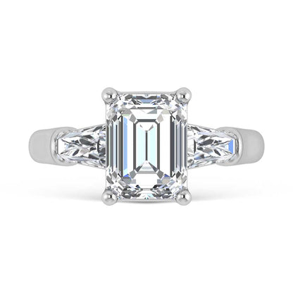 14K White Gold Lab Grown Diamond 2 5/8 Ct.Tw. Emerald Shape Three Stone Engagement Ring