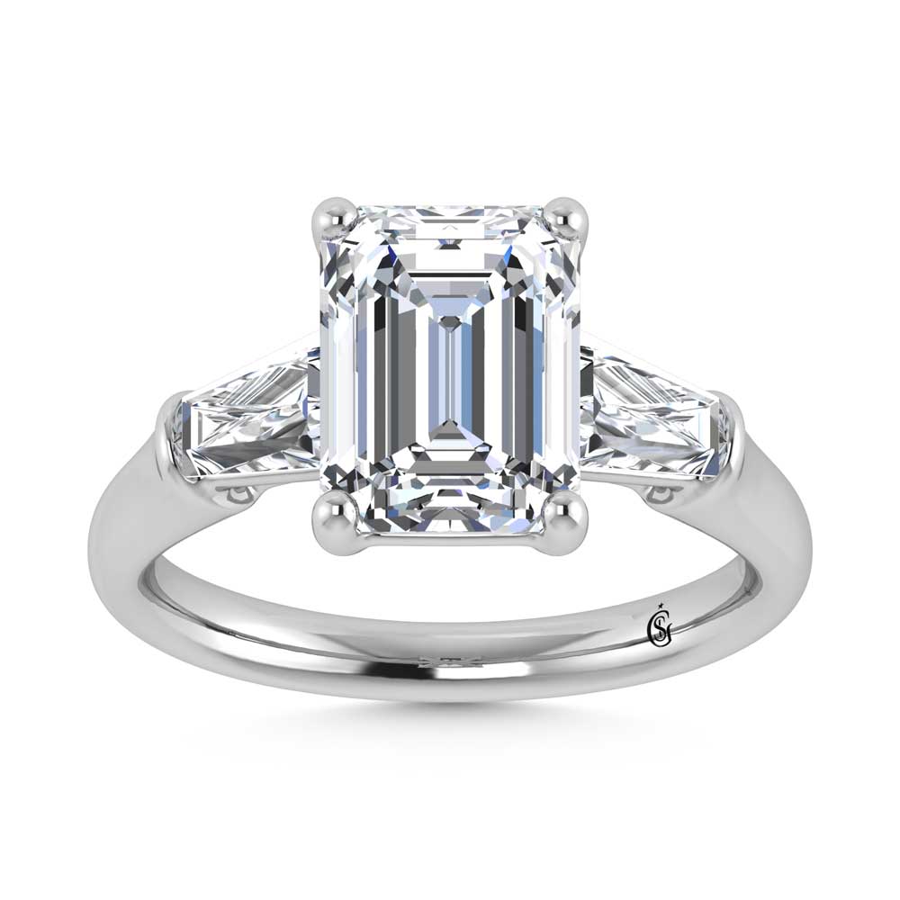 14K White Gold Lab Grown Diamond 4 Ct.Tw. Emerald Shape Three Stone Engagement Ring