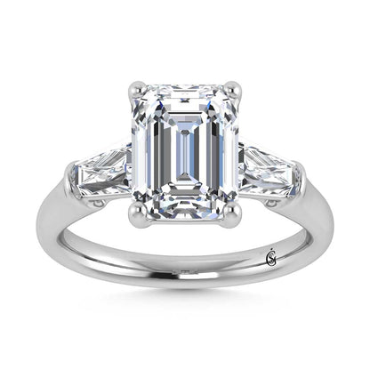 14K White Gold Lab Grown Diamond 4 Ct.Tw. Emerald Shape Three Stone Engagement Ring