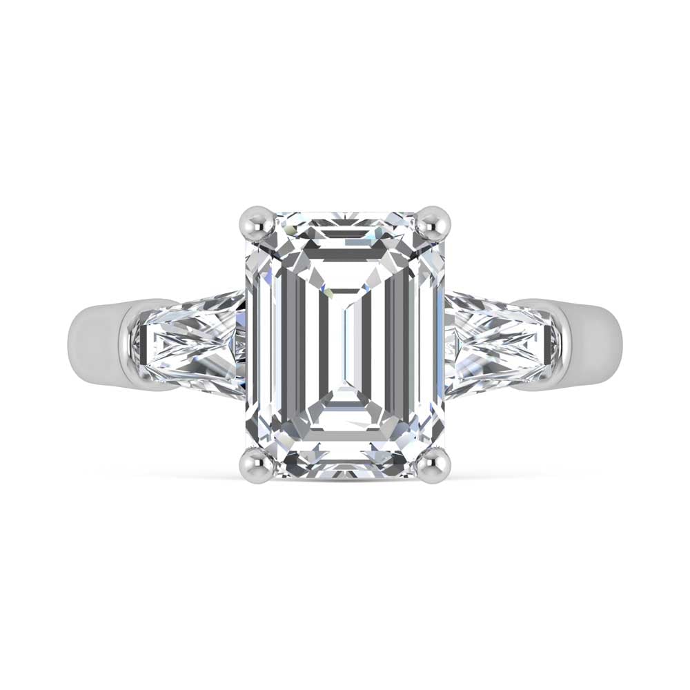 14K White Gold Lab Grown Diamond 4 Ct.Tw. Emerald Shape Three Stone Engagement Ring