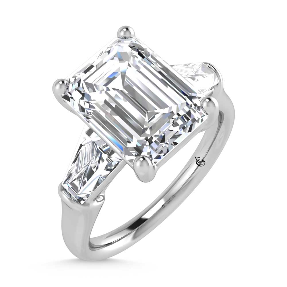 14K White Gold Lab Grown Diamond 4 Ct.Tw. Emerald Shape Three Stone Engagement Ring