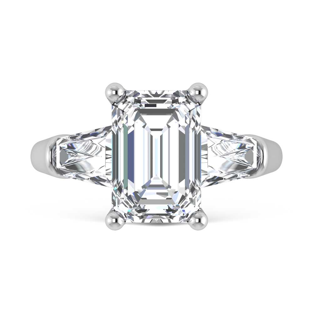 14K White Gold Lab Grown Diamond 5 3/4 Ct.Tw. Emerald Shape Three Stone Engagement Ring
