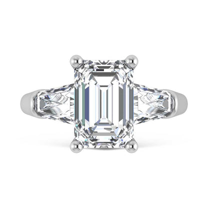 14K White Gold Lab Grown Diamond 5 3/4 Ct.Tw. Emerald Shape Three Stone Engagement Ring