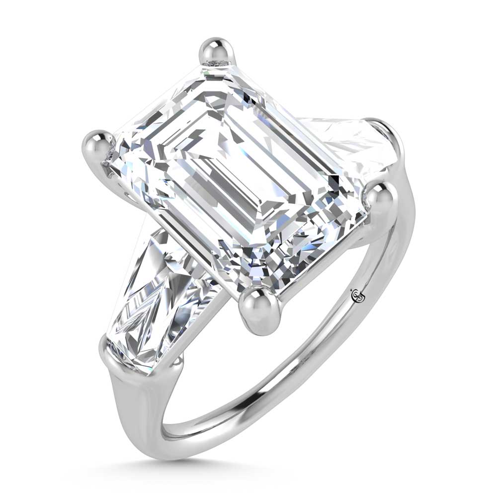 14K White Gold Lab Grown Diamond 5 3/4 Ct.Tw. Emerald Shape Three Stone Engagement Ring