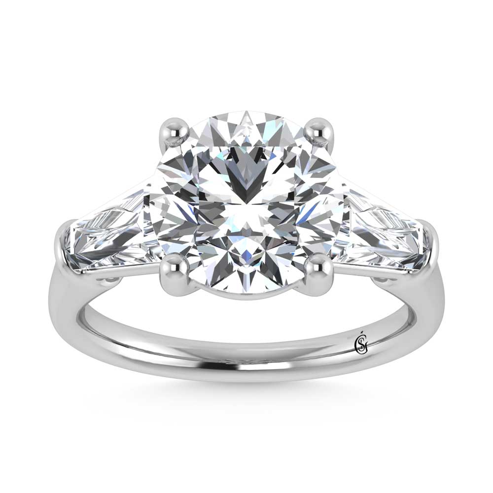14K White Gold Lab Grown Diamond 5 3/4 Ct.Tw. Round Shape Three Stone Engagement Ring
