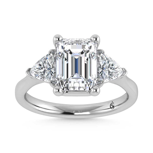 14K White Gold Lab Grown Diamond 3 3/4 Ct.Tw. Emerald Shape Three Stone Engagement Ring