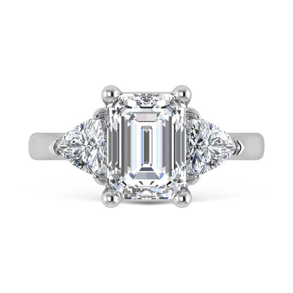 14K White Gold Lab Grown Diamond 3 3/4 Ct.Tw. Emerald Shape Three Stone Engagement Ring