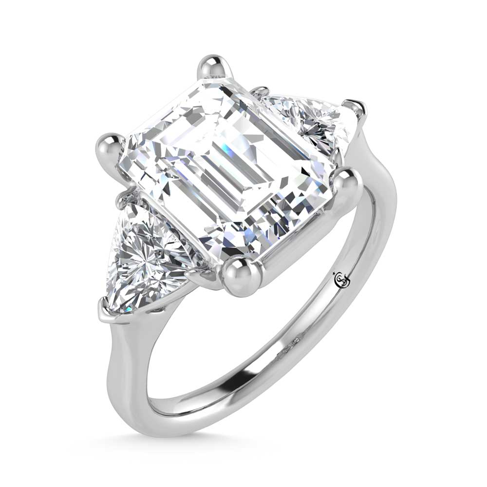 14K White Gold Lab Grown Diamond 3 3/4 Ct.Tw. Emerald Shape Three Stone Engagement Ring