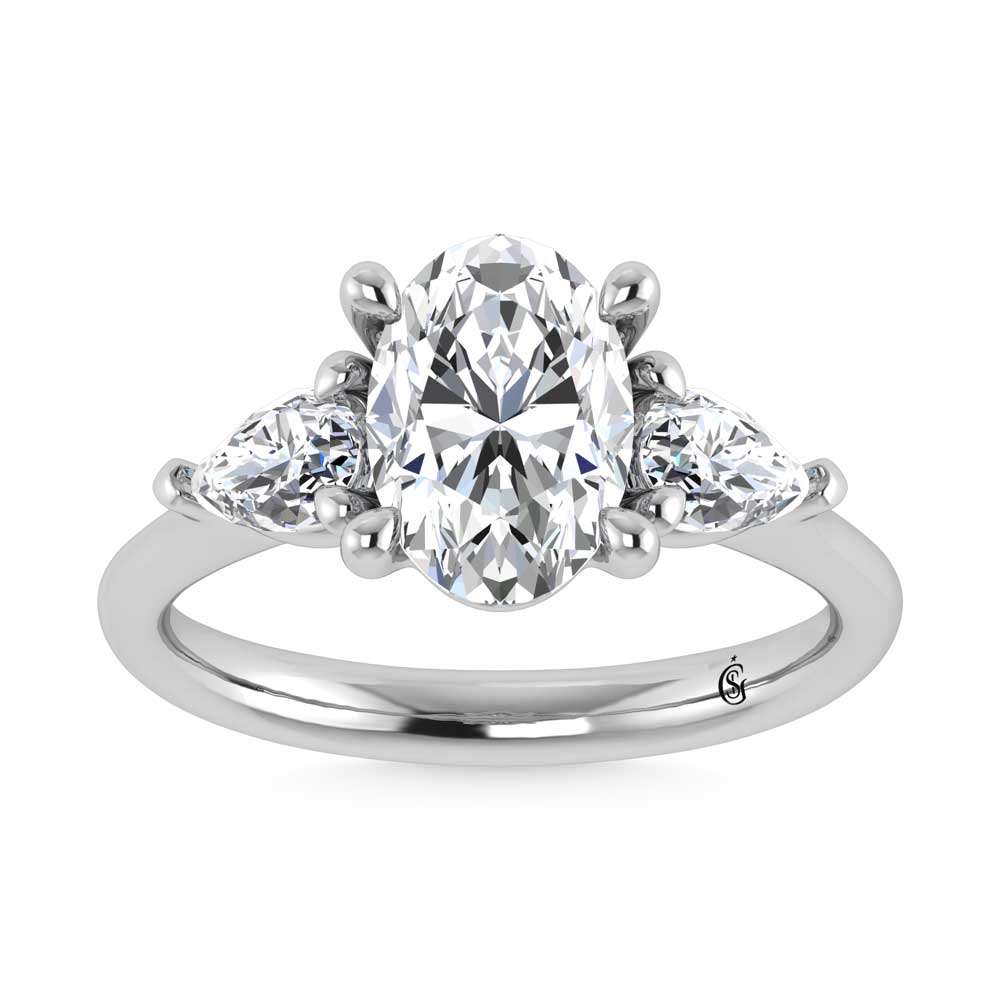 14K White Gold Lab Grown Diamond 2 5/8 Ct.Tw. Oval Shape Three Stone Engagement Ring