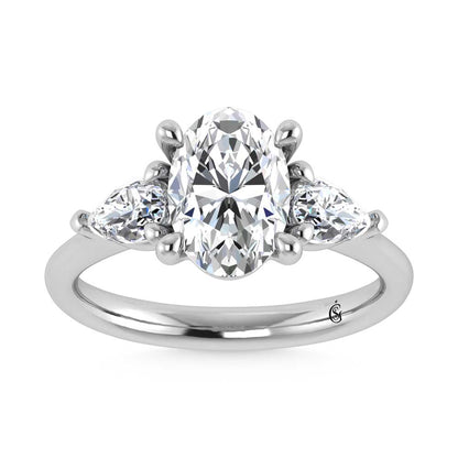 14K White Gold Lab Grown Diamond 2 5/8 Ct.Tw. Oval Shape Three Stone Engagement Ring
