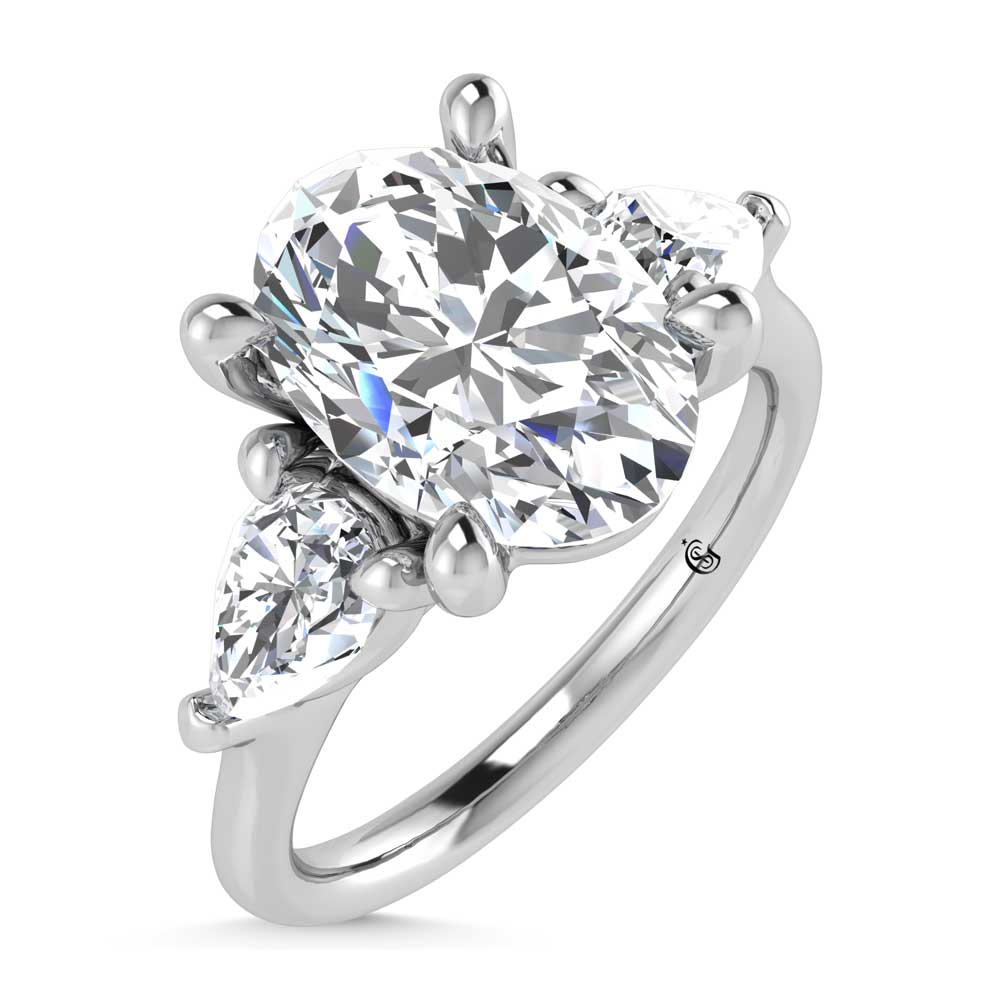 14K White Gold Lab Grown Diamond 2 5/8 Ct.Tw. Oval Shape Three Stone Engagement Ring