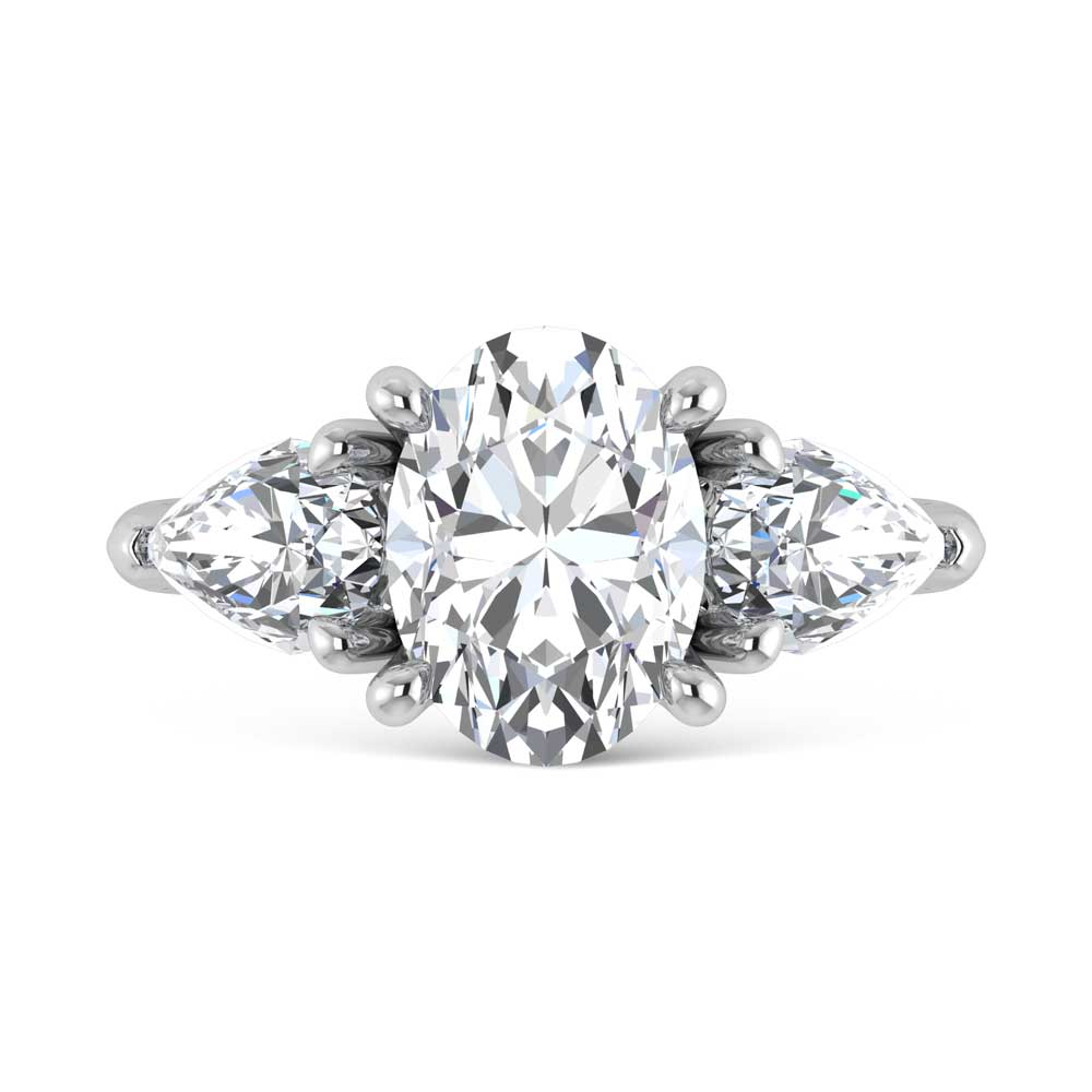14K White Gold Lab Grown Diamond 4 1/2 Ct.Tw. Oval Shape Three Stone Engagement Ring