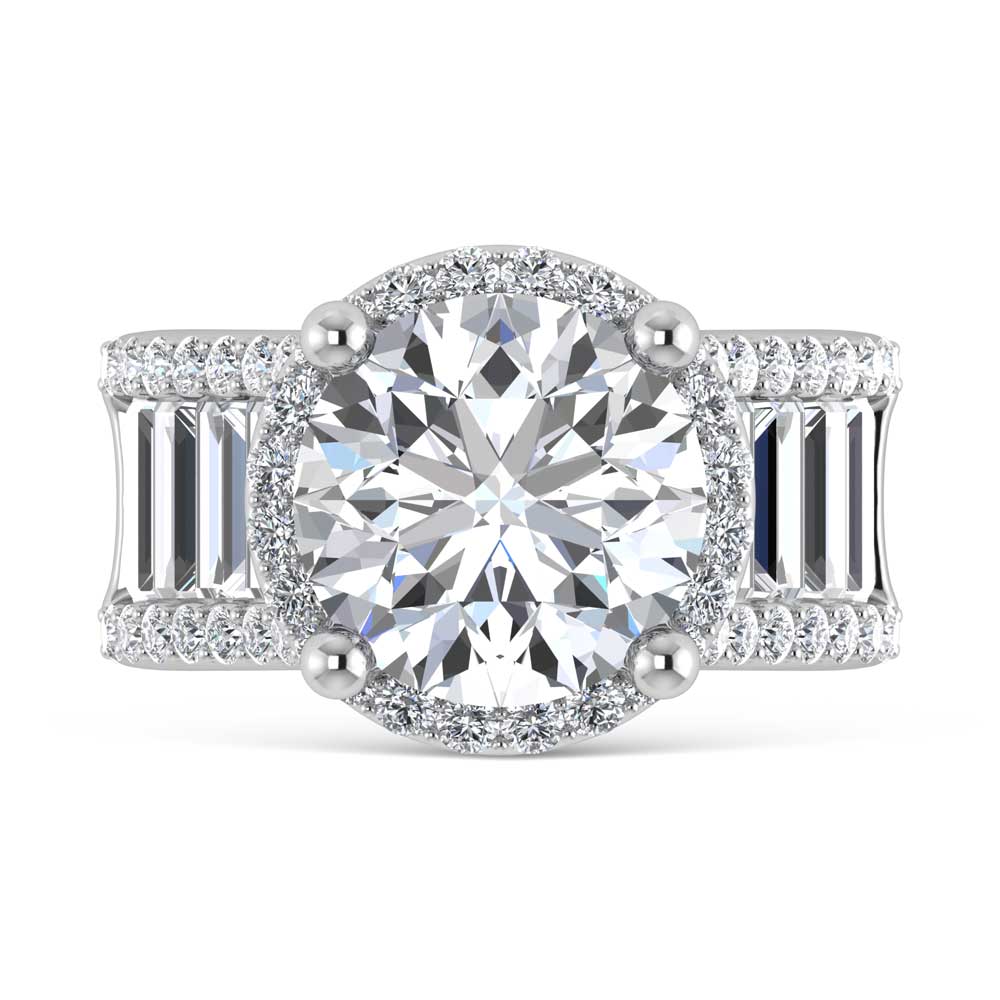 14K White Gold Lab Grown Diamond 8 Ct.Tw. Straight Baguette Shank Engagement Ring (Center Round)