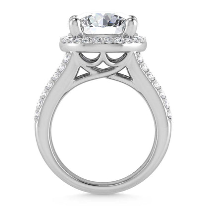 14K White Gold Lab Grown Diamond 8 Ct.Tw. Straight Baguette Shank Engagement Ring (Center Round)