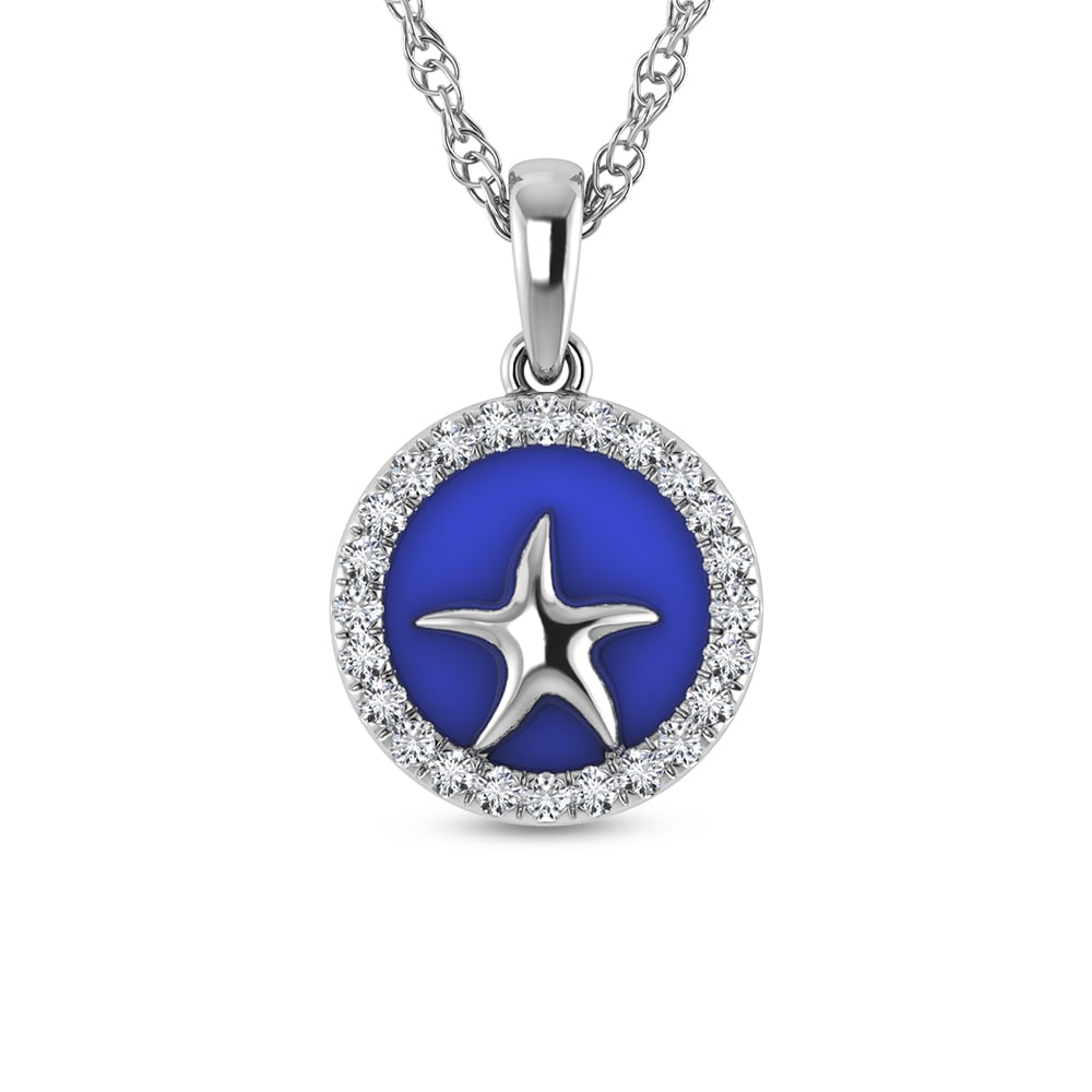 Sterling Silver 1/6 Ct.Tw. Lab Grown Diamond Sea Of Life Star Fish Pendant