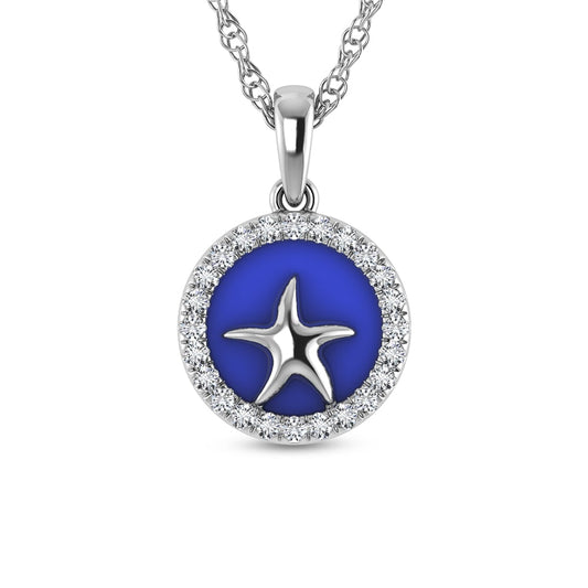 Sterling Silver 1/6 Ct.Tw. Lab Grown Diamond Sea Of Life Star Fish Pendant