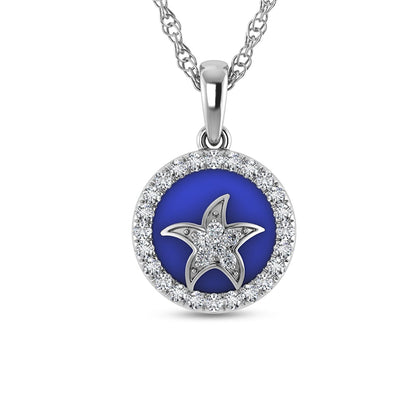 Sterling Silver 1/6 Ct.Tw. Lab Grown Diamond Sea Of Life Star Fish Pendant