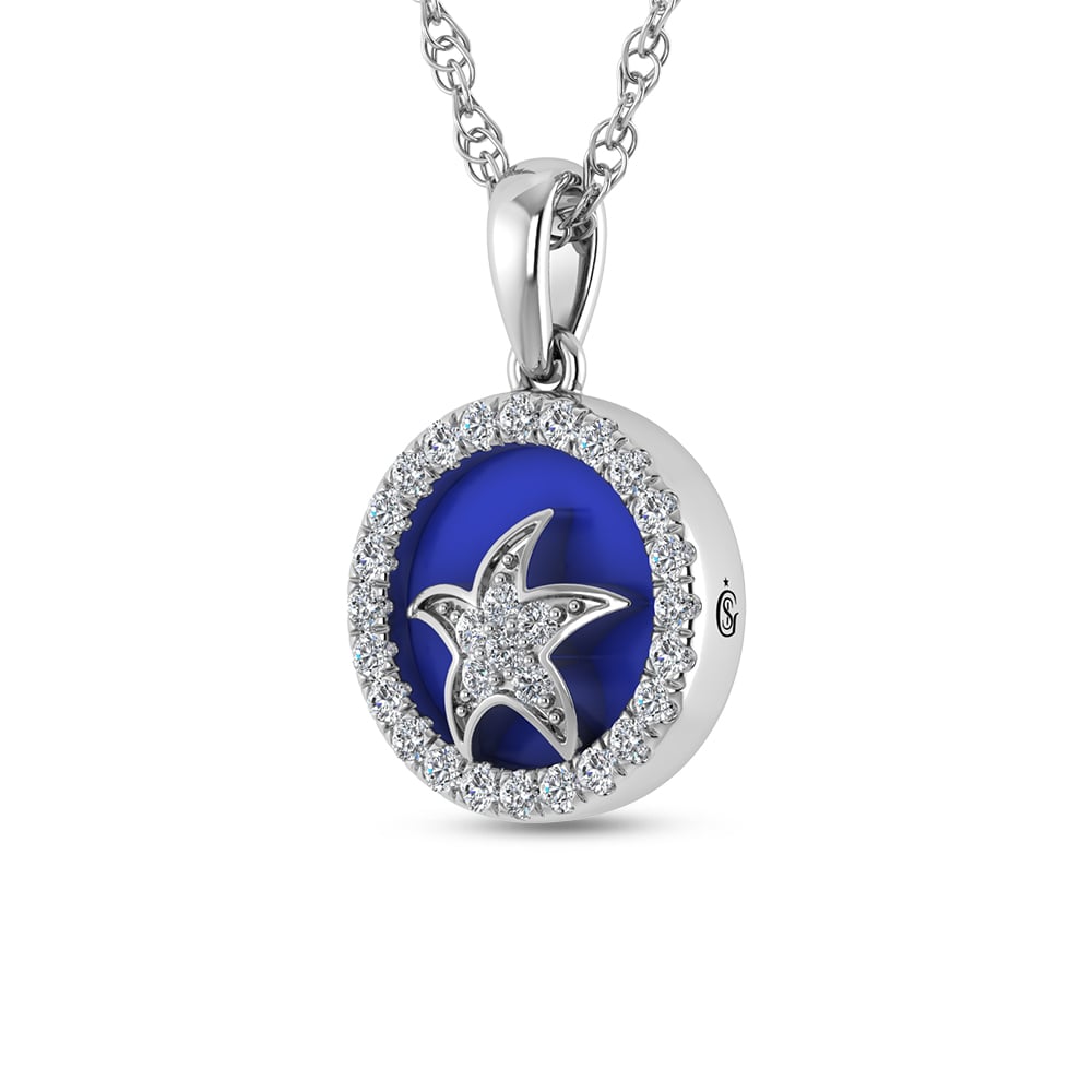 Sterling Silver 1/6 Ct.Tw. Lab Grown Diamond Sea Of Life Star Fish Pendant