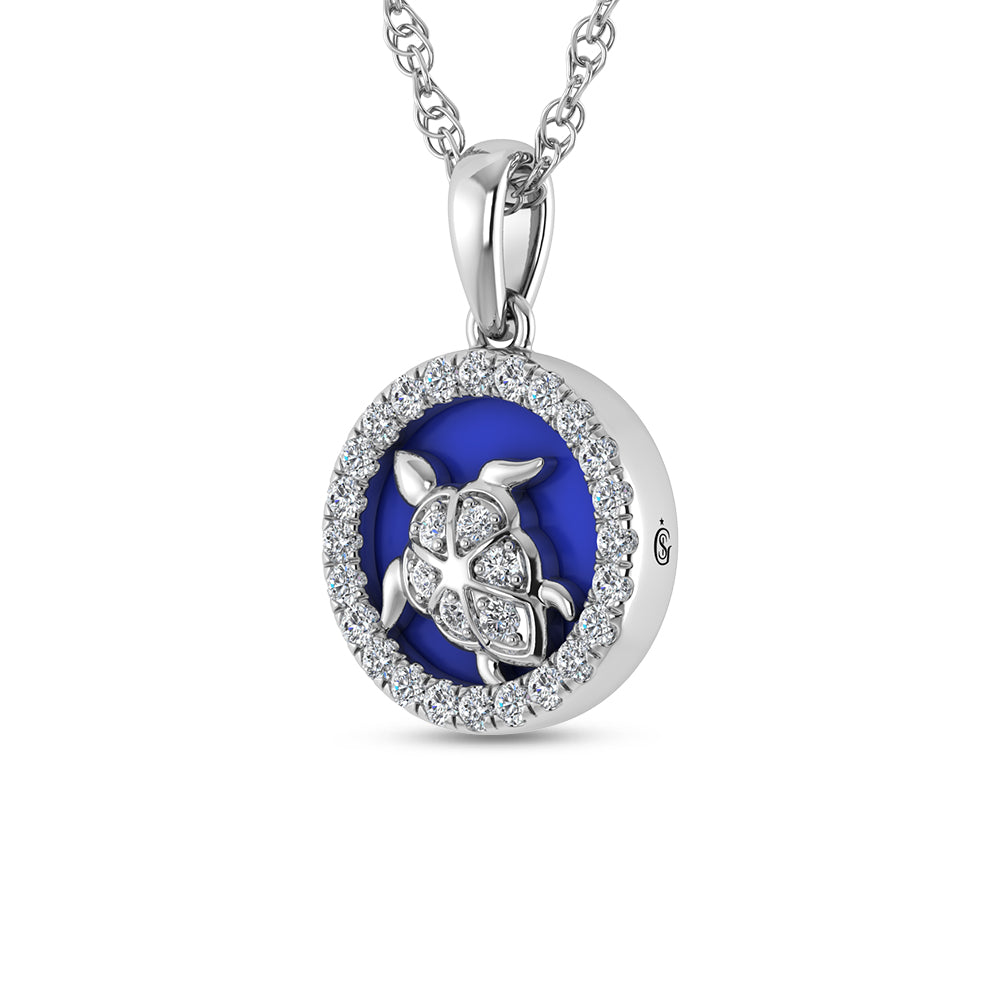 Sterling Silver 1/6 Ct.Tw. Lab Grown Diamond Sea Of Life Turtle Pendant