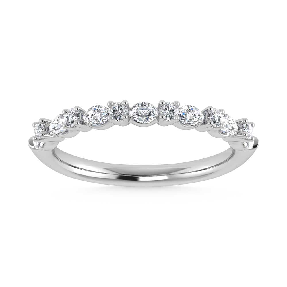14K White Gold Lab Grown Diamond 5/8 Ct.Tw. Marquise and Round Stackable Band