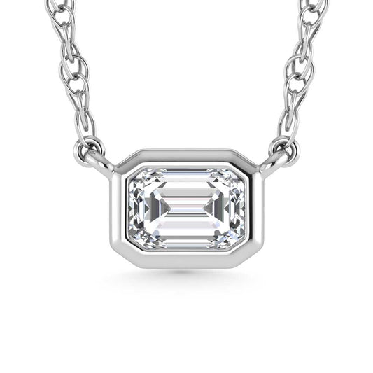 14K White Gold Lab Grown Diamond 1/2 Ct.Tw. Emerald Shape Solitaire Necklace - 16 inches