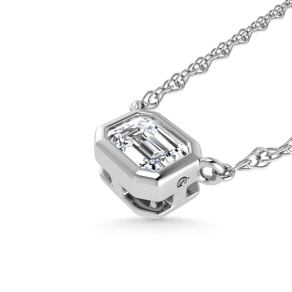14K White Gold Lab Grown Diamond 1/2 Ct.Tw. Emerald Shape Solitaire Necklace - 16 inches