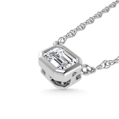 14K White Gold Lab Grown Diamond 1/2 Ct.Tw. Emerald Shape Solitaire Necklace - 16 inches