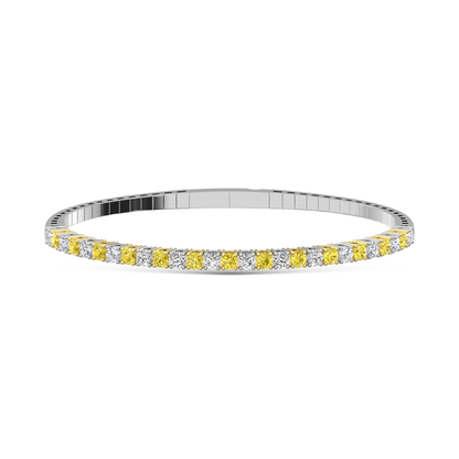 14K White Gold 2 Ct.Tw. Labgrown Alternate Yellow and White Diamond Flexi Bangle