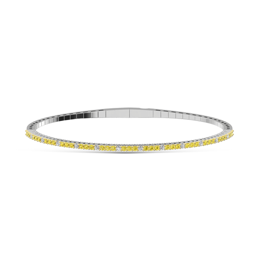 14K White Gold 2 Ct.Tw. Labgrown Alternate 3 Yellow and 1 White Diamond Flexi Bangle
