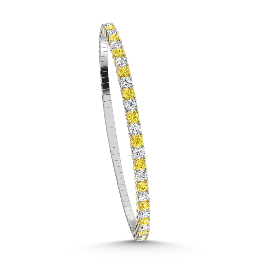 14K White Gold 2 Ct.Tw. Labgrown Alternate Yellow and White Diamond Flexi Bangle