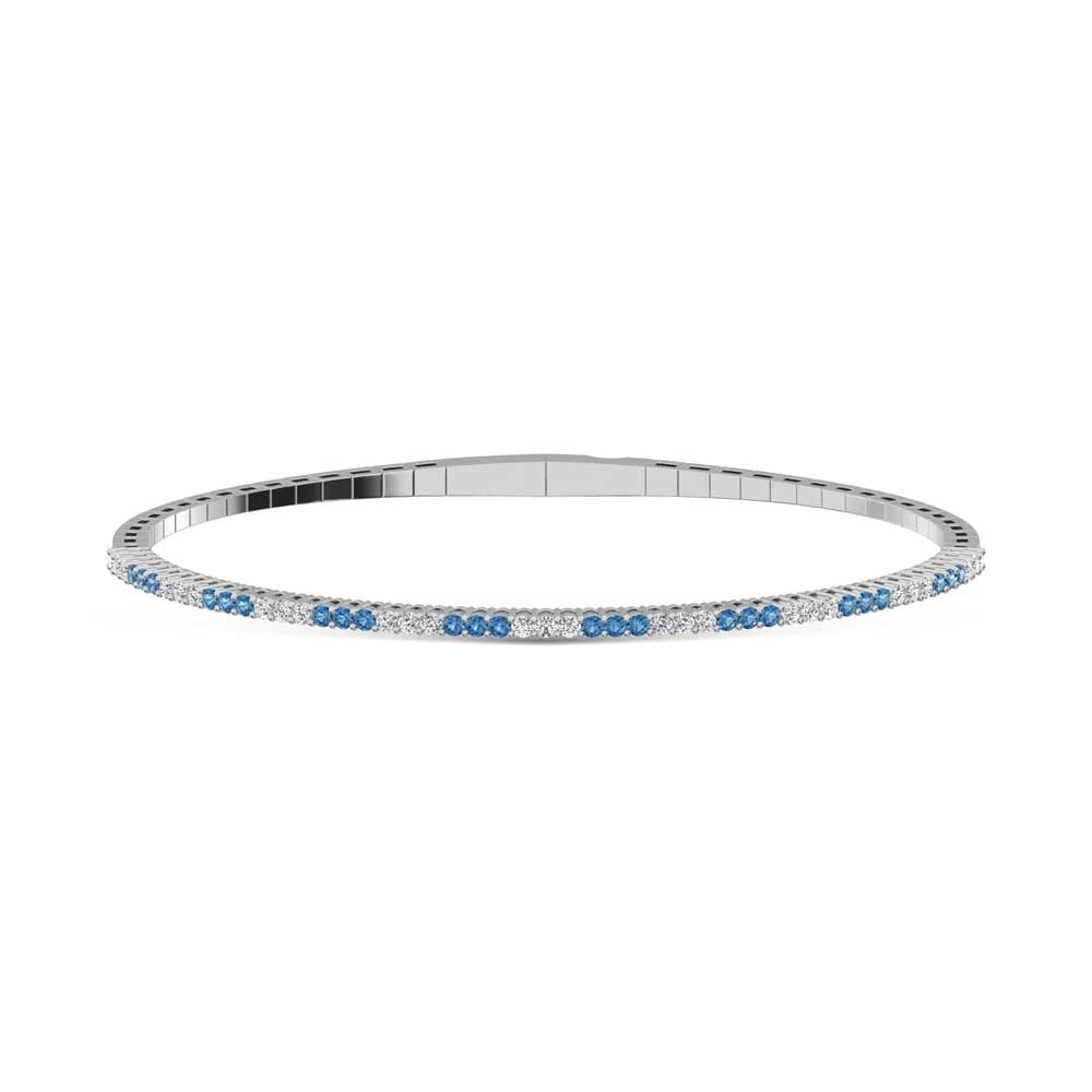 14K White Gold 1 Ct.Tw. Alternate 3 white and 3 Blue Lab Grown Diamond Bangle