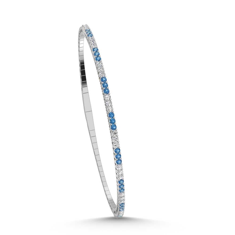 14K White Gold 1 Ct.Tw. Alternate 3 white and 3 Blue Lab Grown Diamond Bangle
