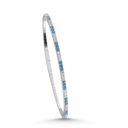 14K White Gold 1 Ct.Tw. Alternate 3 white and 3 Blue Lab Grown Diamond Bangle