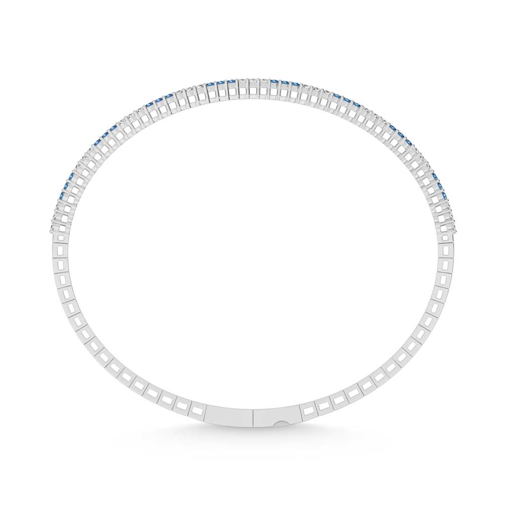 14K White Gold 1 Ct.Tw. Alternate 3 white and 3 Blue Lab Grown Diamond Bangle