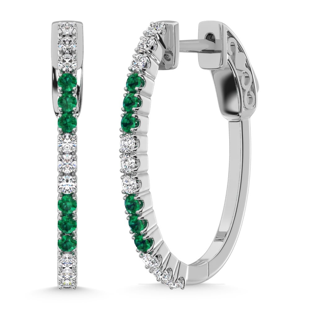 14K White Gold Lab Grown White and Emerald Diamond 5/8 Ct.Tw. Earrings