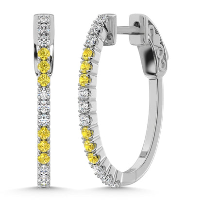 14K White Gold 5/8 Ct.Tw. Alternate 3 White and 3 Yellow Labgrown Hoop Earrings