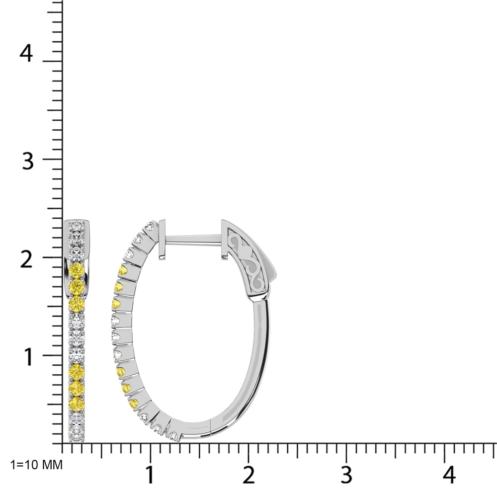 14K White Gold 5/8 Ct.Tw. Alternate 3 White and 3 Yellow Labgrown Hoop Earrings