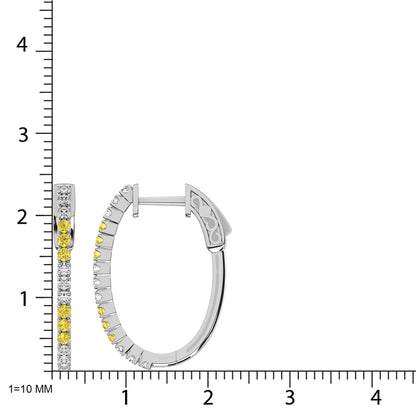 14K White Gold 5/8 Ct.Tw. Alternate 3 White and 3 Yellow Labgrown Hoop Earrings