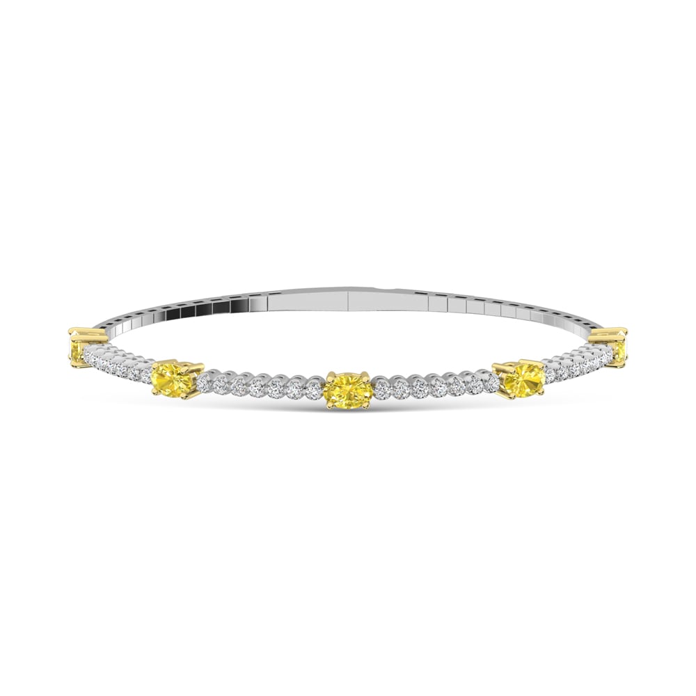 14K White Gold 3 5/8 Ct.Tw. white and Oval Shape Yellow Lab Grown Diamond Bangle