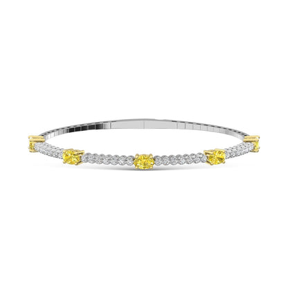 14K White Gold 3 5/8 Ct.Tw. white and Oval Shape Yellow Lab Grown Diamond Bangle