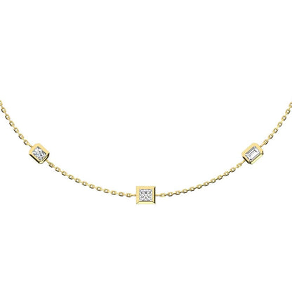 14K Yellow Gold Lab Grown Fancy Diamond 3/4 Ct.Tw. 7 Stone Necklace