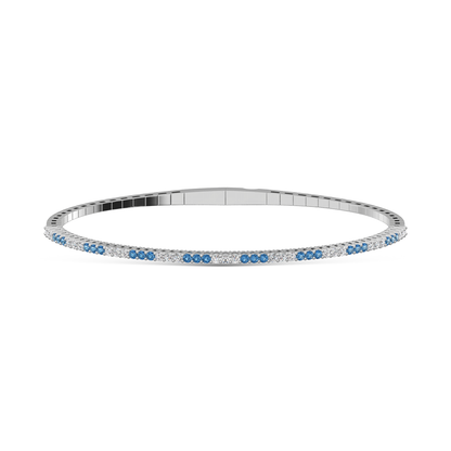 14K White Gold 1 Ct.Tw. Alternate 3 Blue and 3 White Labgrown Diamond Flexi Bangle